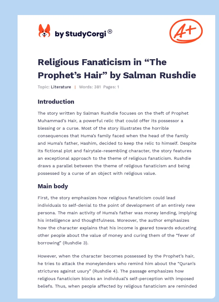Religious Fanaticism in “The Prophet’s Hair” by Salman Rushdie. Page 1