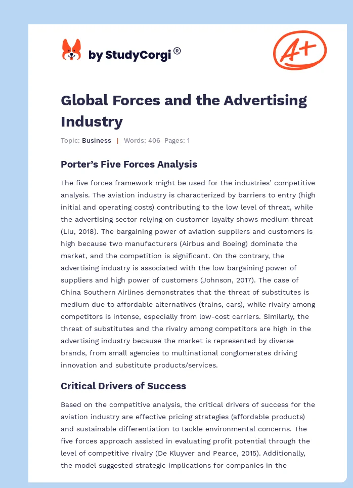 Global Forces and the Advertising Industry. Page 1