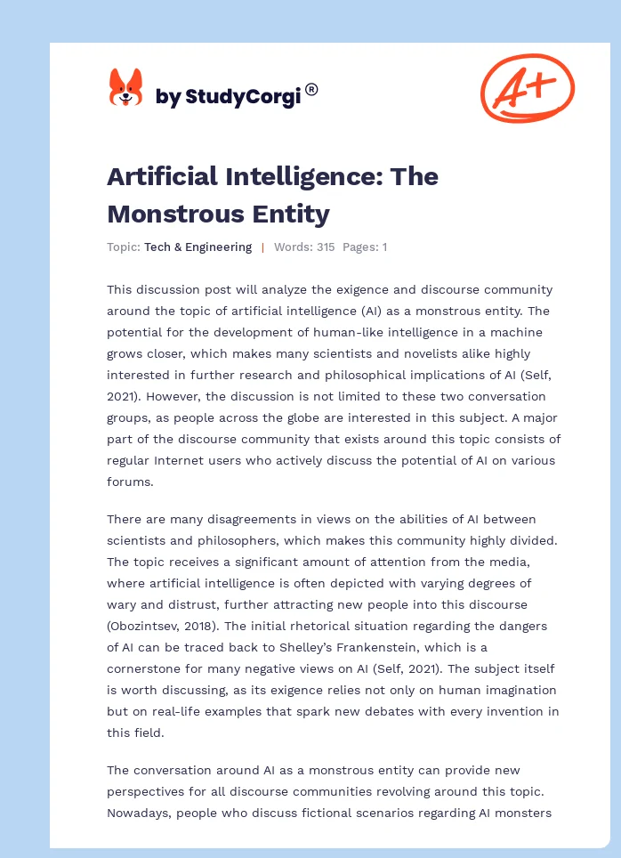 Artificial Intelligence: The Monstrous Entity. Page 1