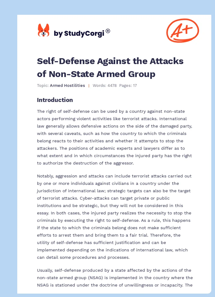 Self-Defense Against the Attacks of Non-State Armed Group. Page 1