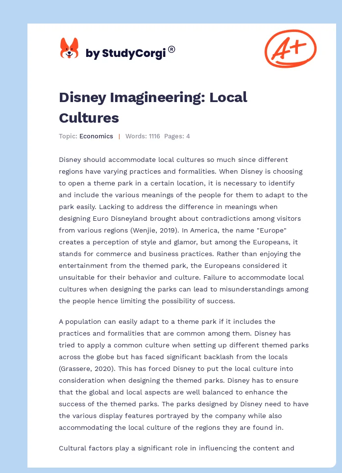 Disney Imagineering: Local Cultures. Page 1
