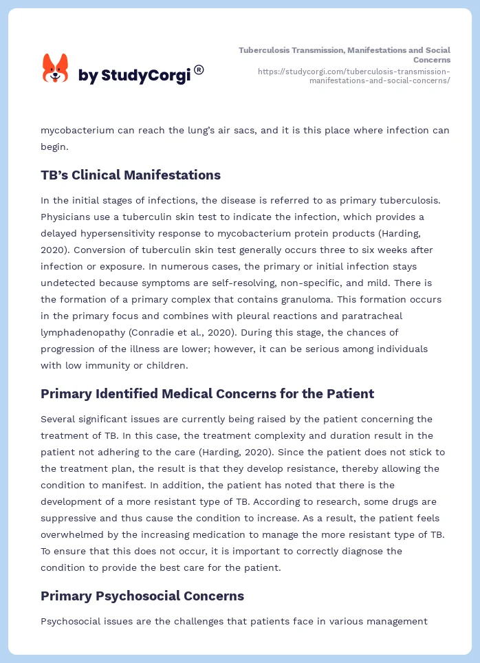 Tuberculosis Transmission, Manifestations and Social Concerns. Page 2