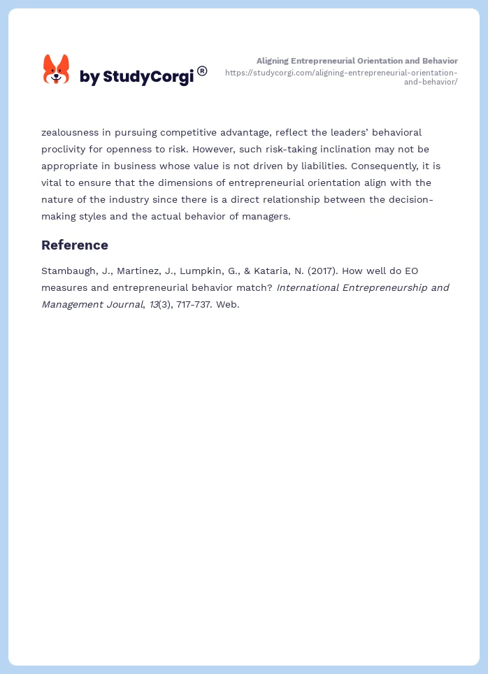 Aligning Entrepreneurial Orientation and Behavior. Page 2