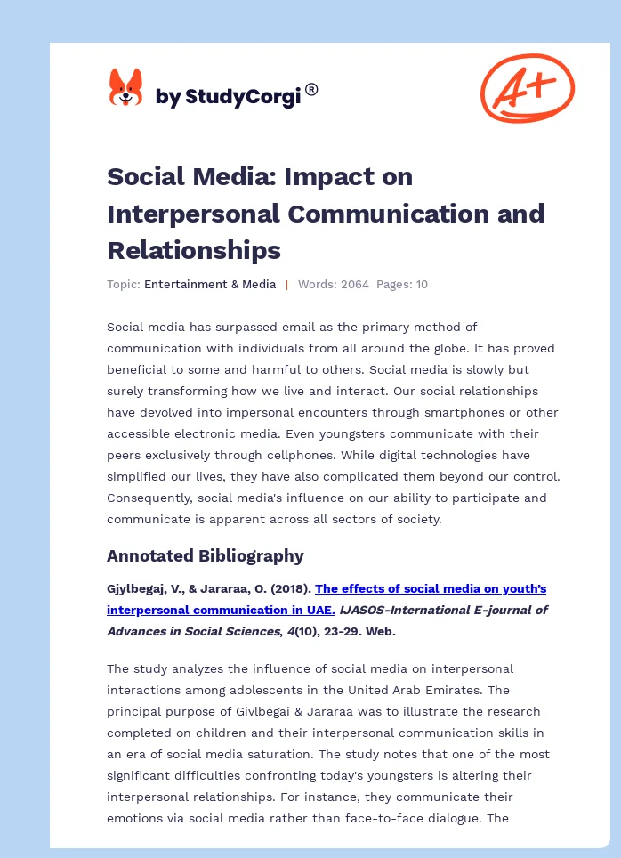 Social Media: Impact on Interpersonal Communication and Relationships. Page 1