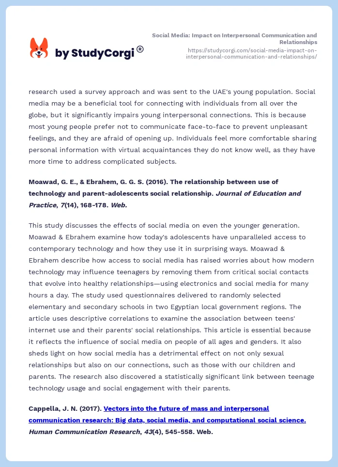 Social Media: Impact on Interpersonal Communication and Relationships. Page 2