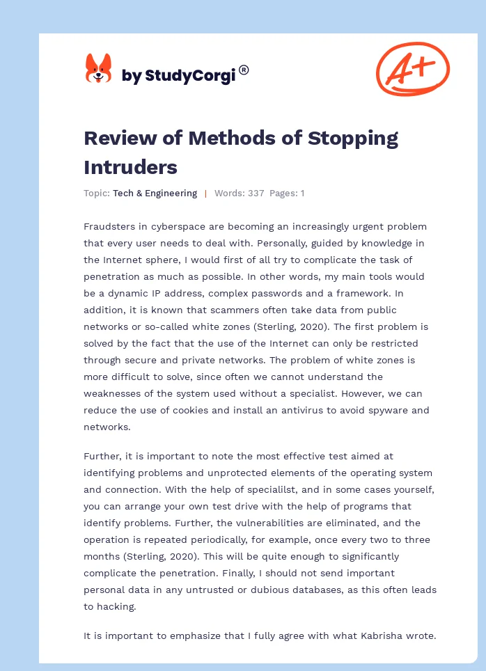 Review of Methods of Stopping Intruders. Page 1