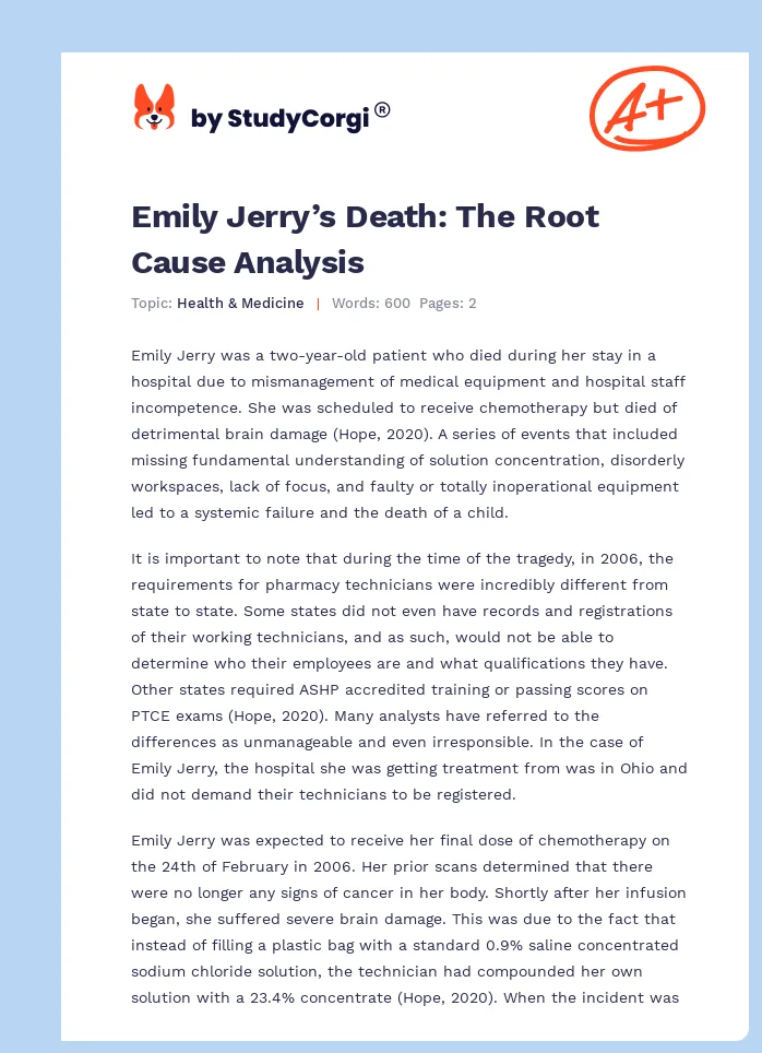 Emily Jerry’s Death: The Root Cause Analysis. Page 1