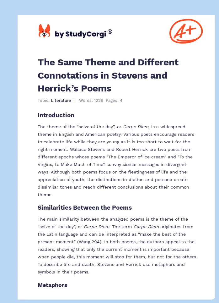 The Same Theme and Different Connotations in Stevens and Herrick’s Poems. Page 1