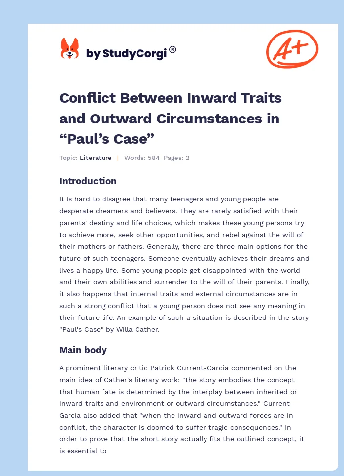 Conflict Between Inward Traits and Outward Circumstances in “Paul’s Case”. Page 1