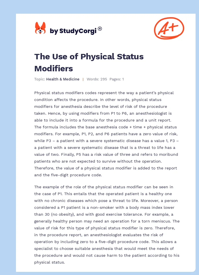 The Use of Physical Status Modifiers. Page 1