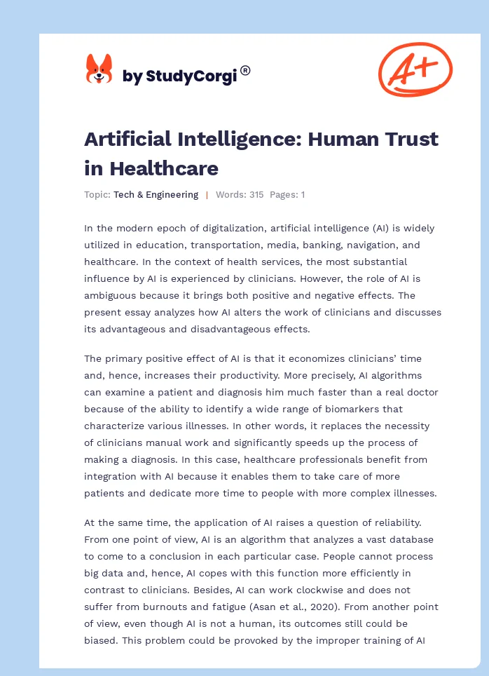 Artificial Intelligence: Human Trust in Healthcare. Page 1