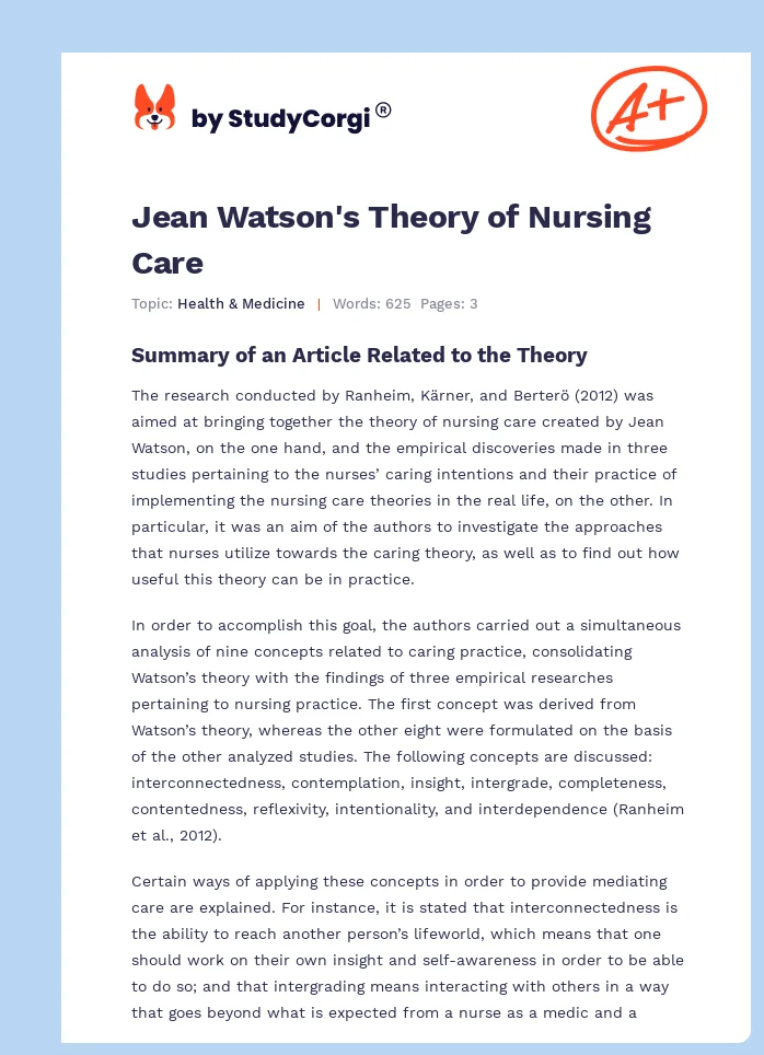 Jean Watson's Theory of Nursing Care. Page 1