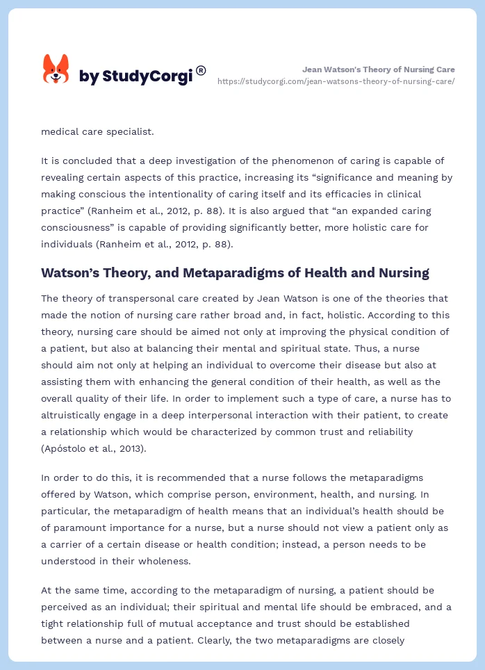 Jean Watson's Theory of Nursing Care. Page 2