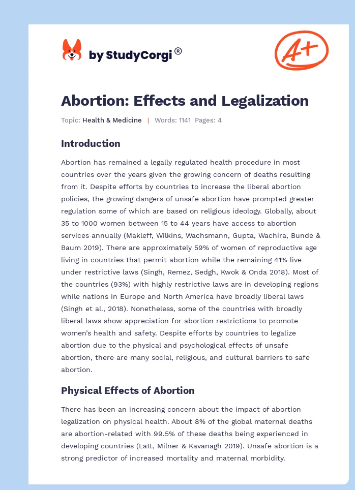 Abortion: Effects and Legalization. Page 1