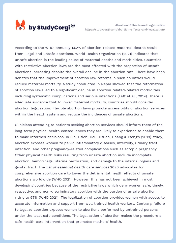 Abortion: Effects and Legalization. Page 2