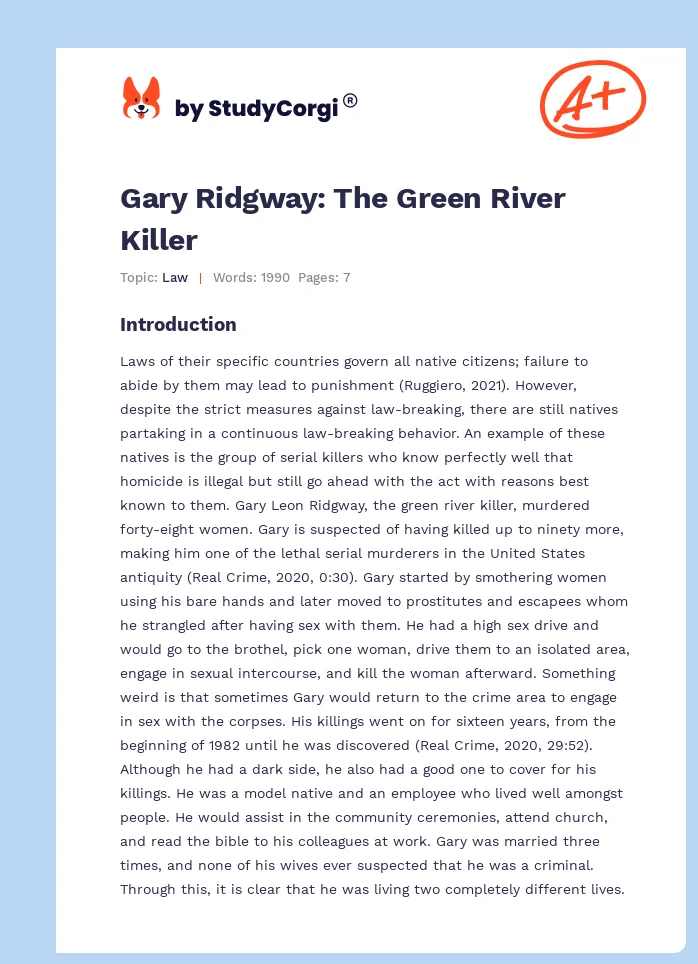 Gary Ridgway: The Green River Killer. Page 1