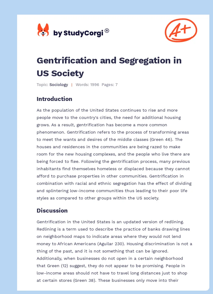 Gentrification and Segregation in US Society. Page 1