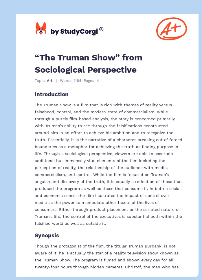 “The Truman Show” from Sociological Perspective. Page 1