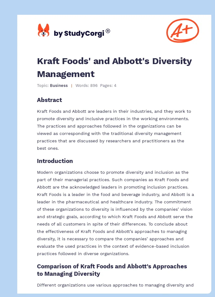 Kraft Foods' and Abbott's Diversity Management. Page 1