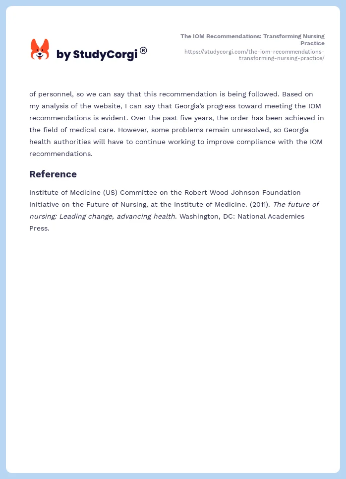 The IOM Recommendations: Transforming Nursing Practice. Page 2