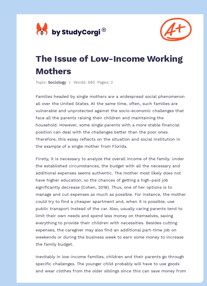 The Issue of Low-Income Working Mothers. Page 1