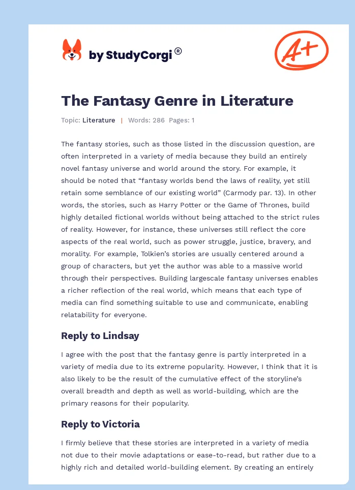 The Fantasy Genre in Literature. Page 1