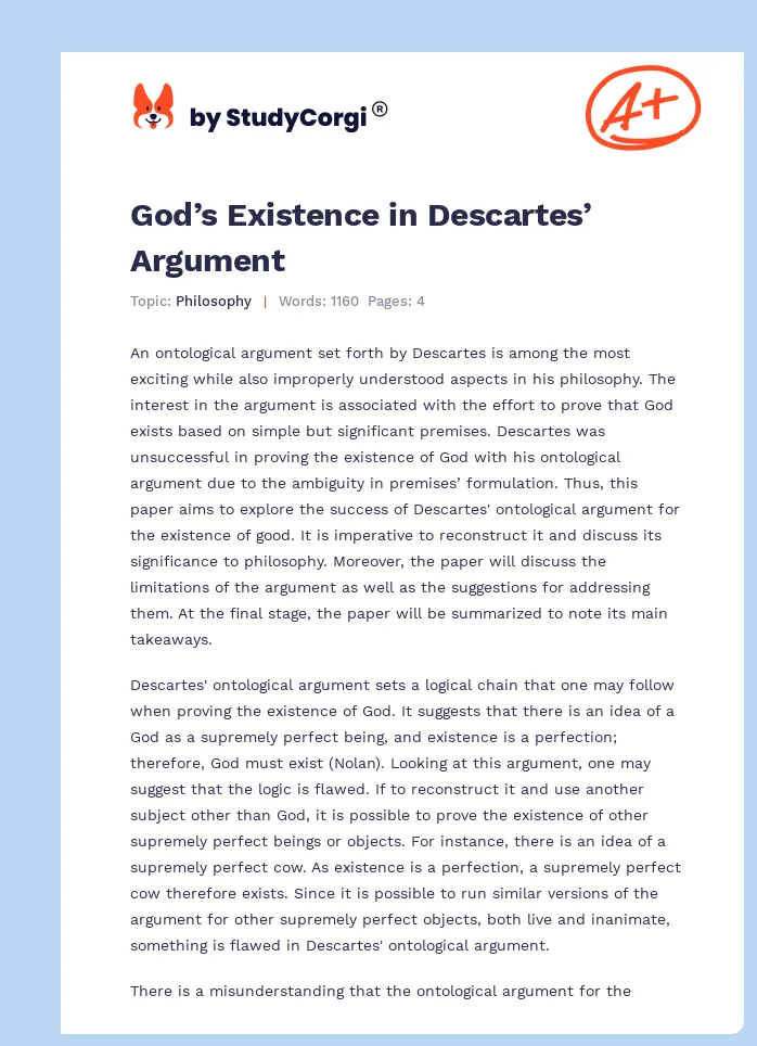 God’s Existence in Descartes’ Argument. Page 1