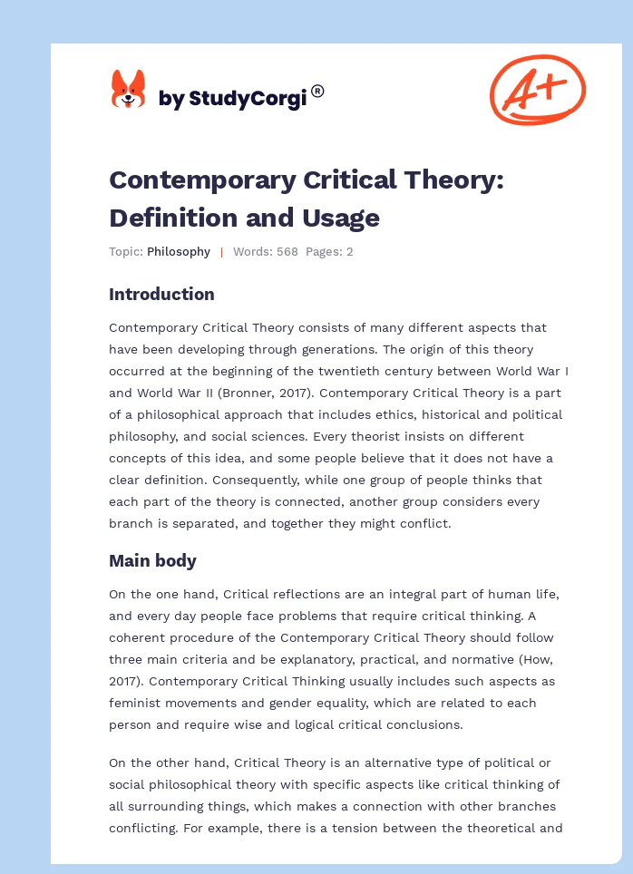 Contemporary Critical Theory: Definition and Usage. Page 1