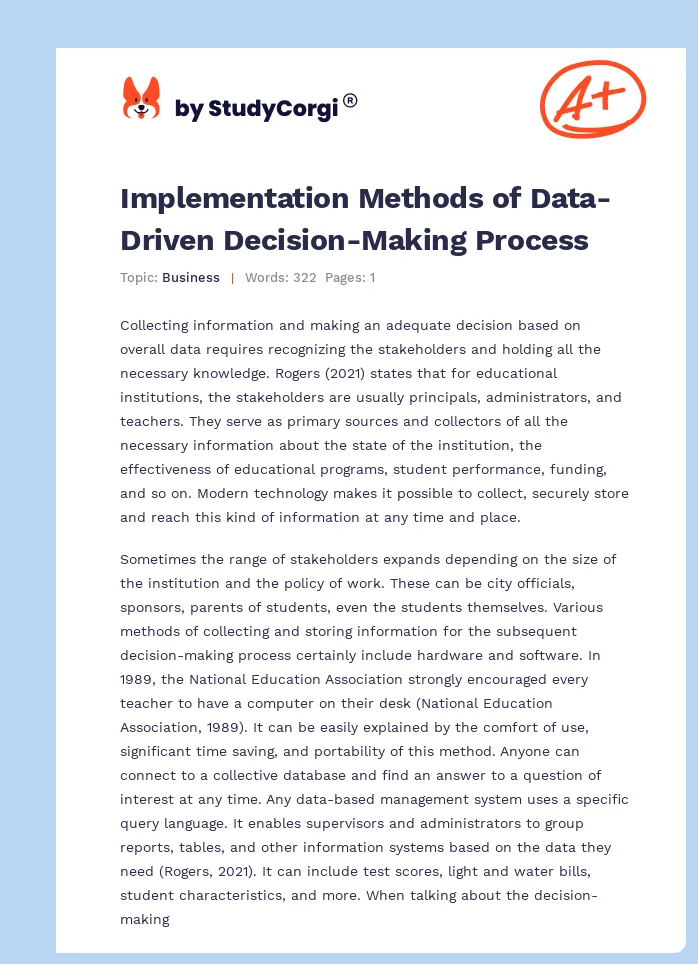 Implementation Methods of Data-Driven Decision-Making Process. Page 1