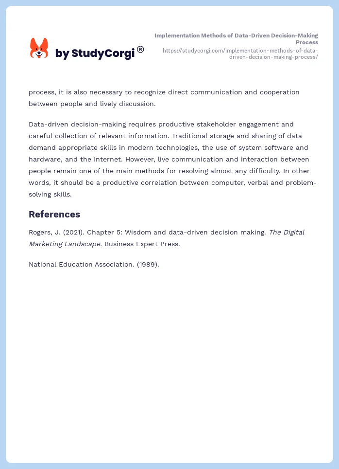 Implementation Methods of Data-Driven Decision-Making Process. Page 2