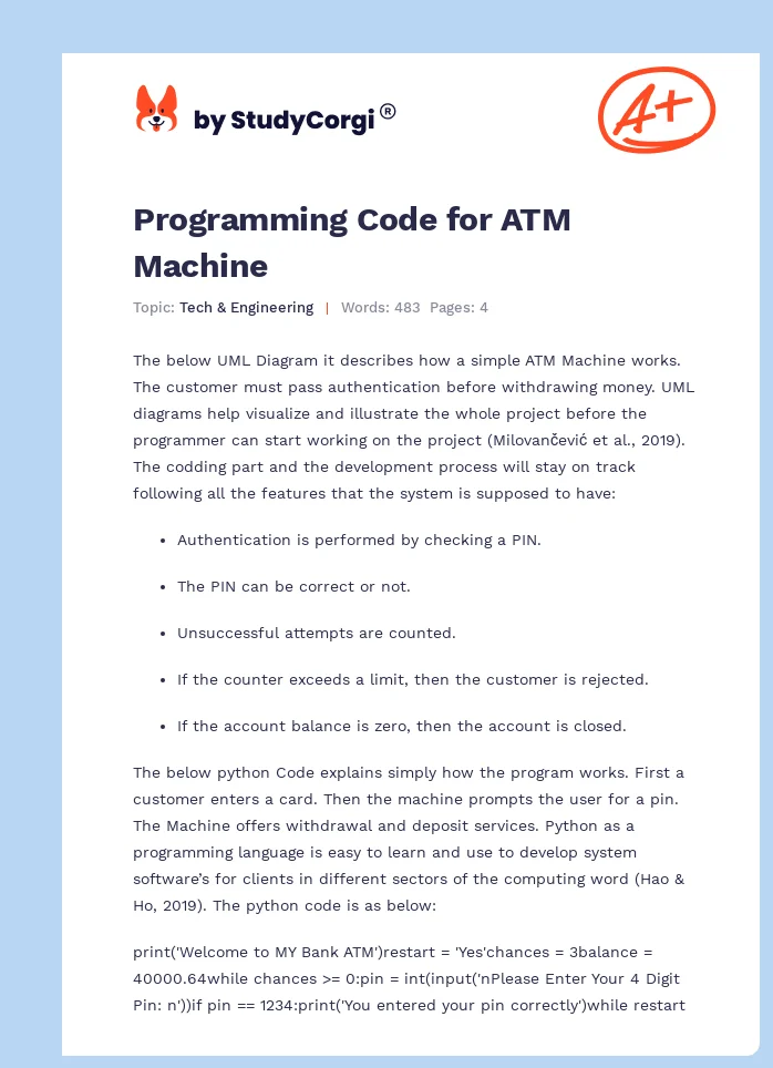 Programming Code for ATM Machine. Page 1