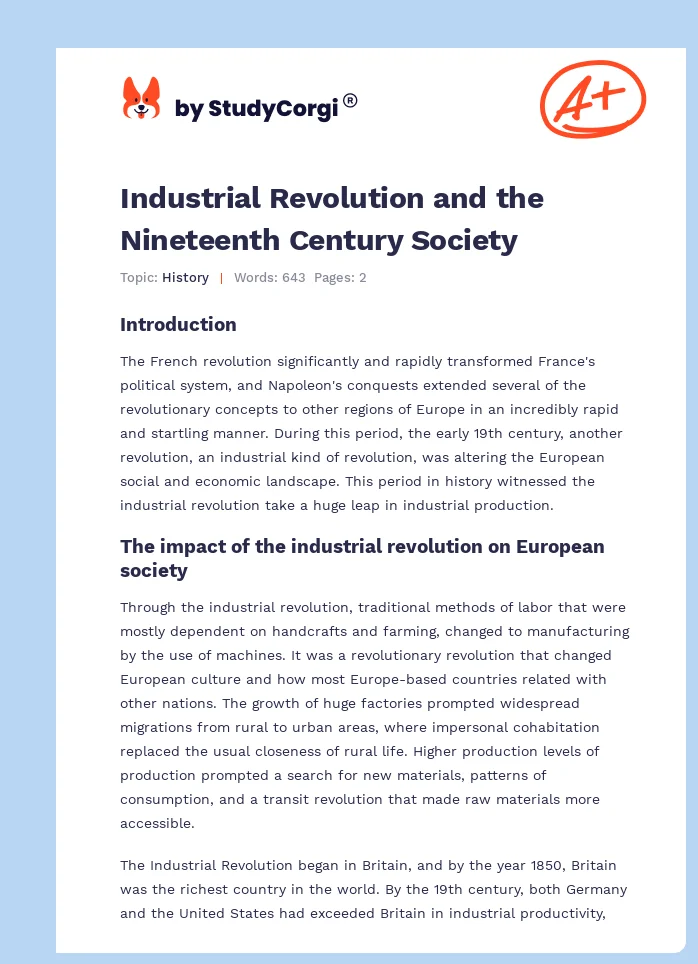 Industrial Revolution and the Nineteenth Century Society. Page 1