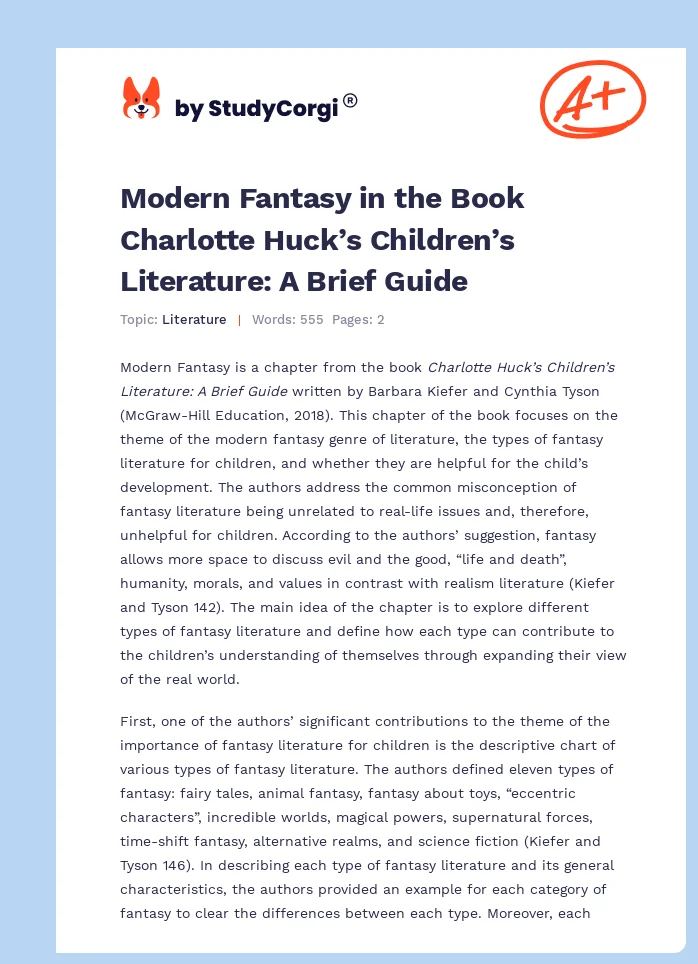Modern Fantasy in the Book Charlotte Huck’s Children’s Literature: A Brief Guide. Page 1