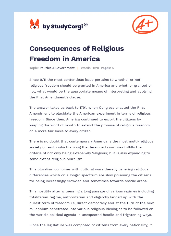 Consequences of Religious Freedom in America. Page 1