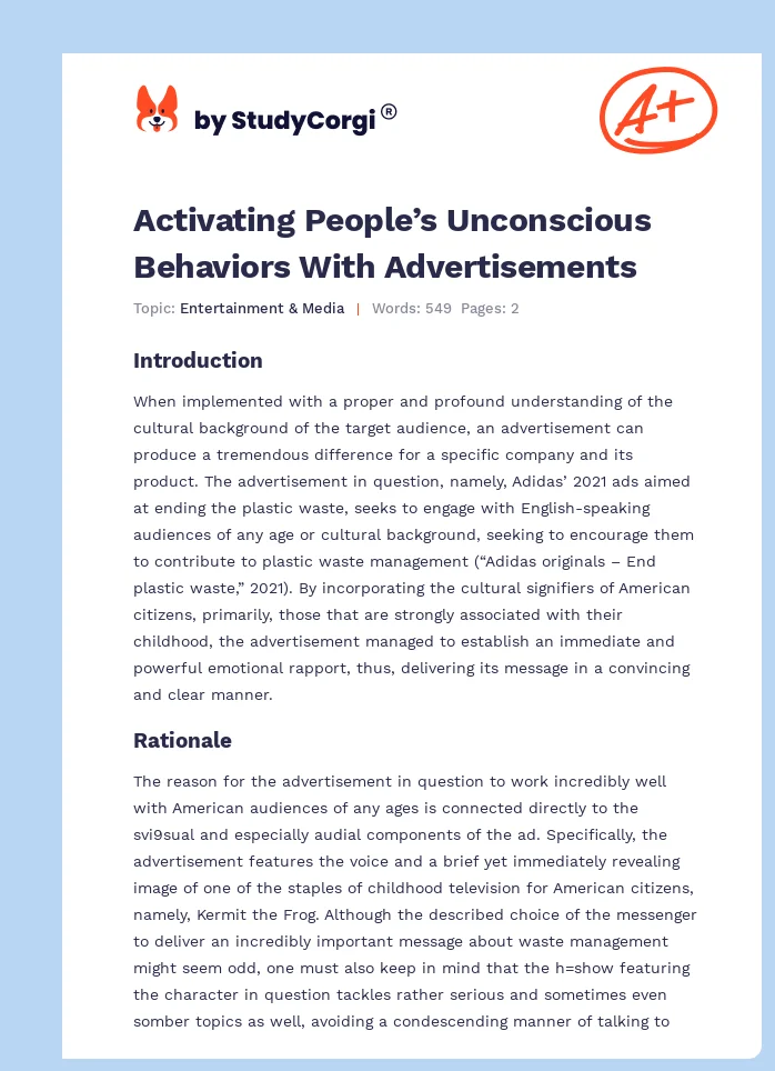Activating People’s Unconscious Behaviors With Advertisements. Page 1