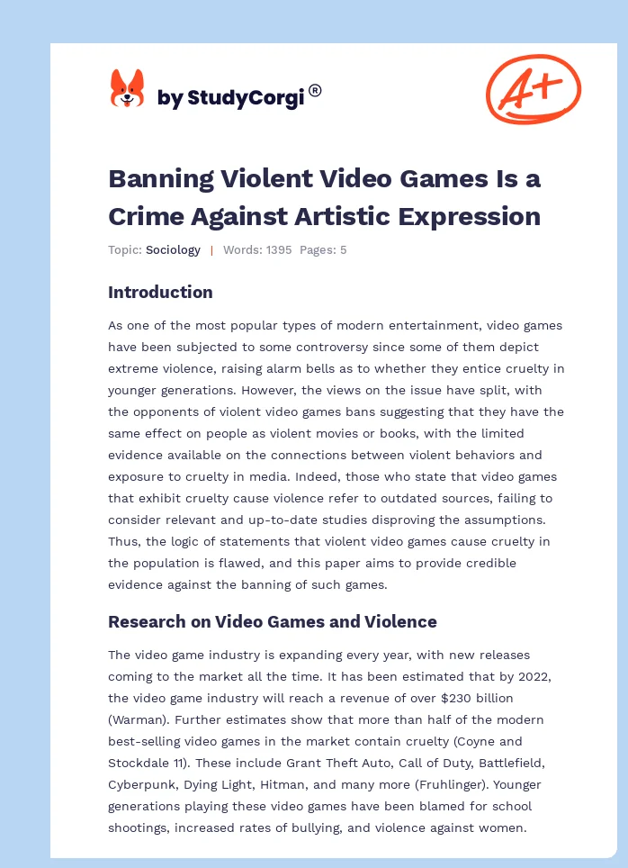 Banning Violent Video Games Is a Crime Against Artistic Expression. Page 1