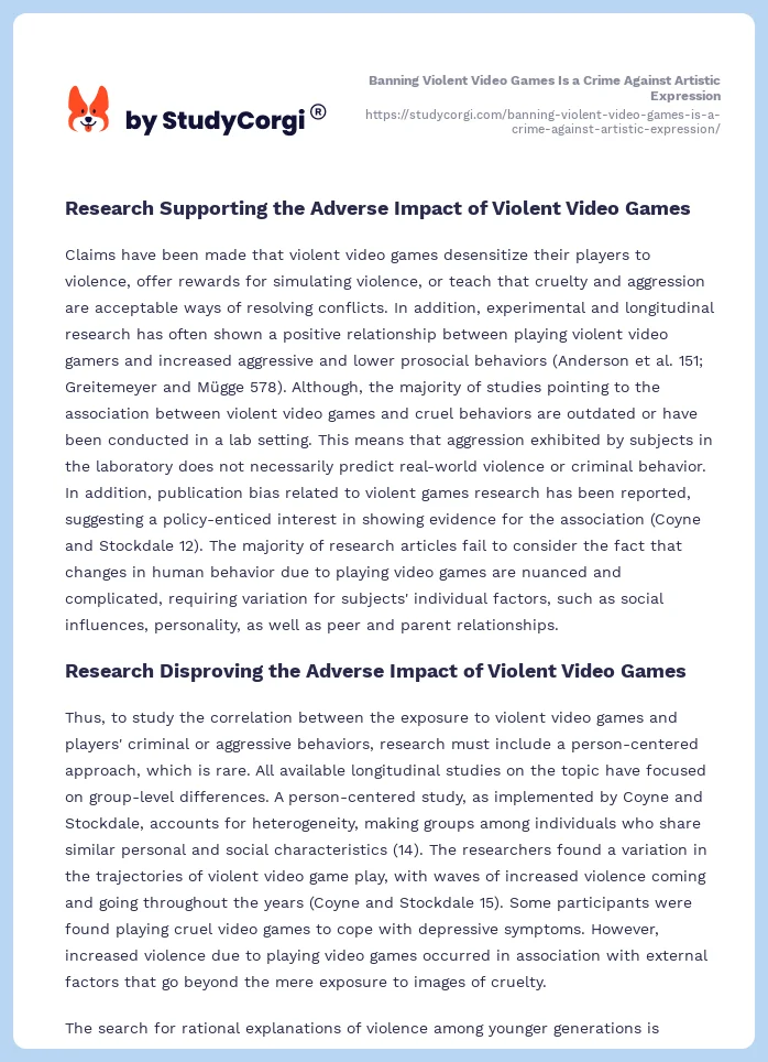Banning Violent Video Games Is a Crime Against Artistic Expression. Page 2