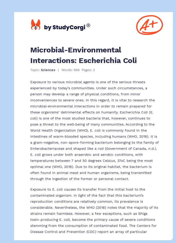 Microbial-Environmental Interactions: Escherichia Coli. Page 1