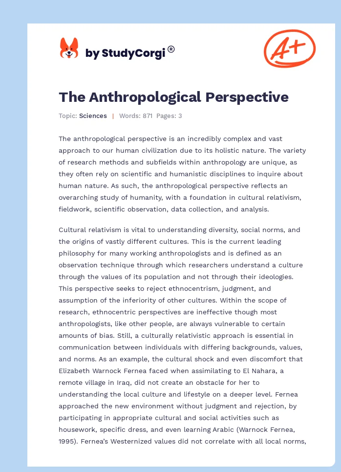anthropological perspective of self essay
