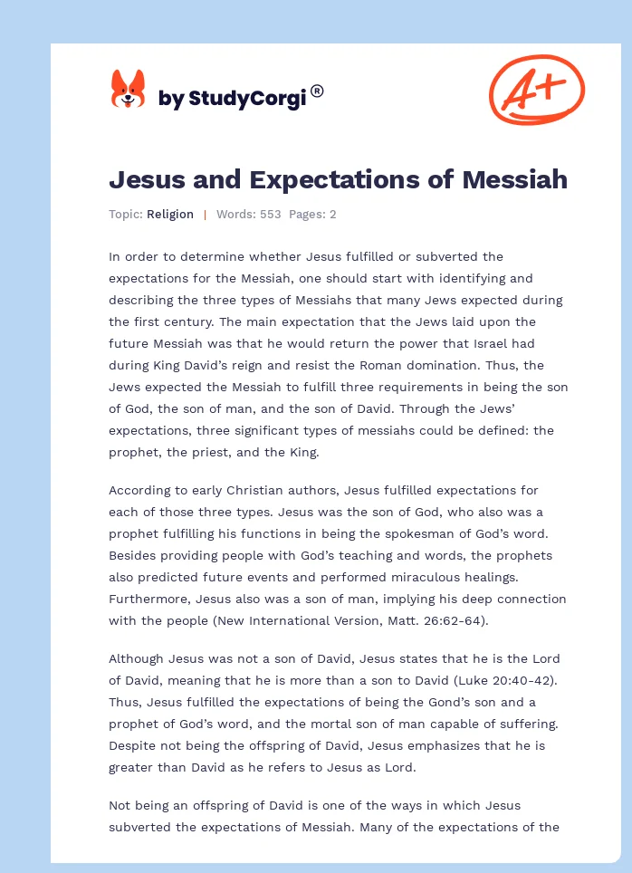 Jesus and Expectations of Messiah. Page 1