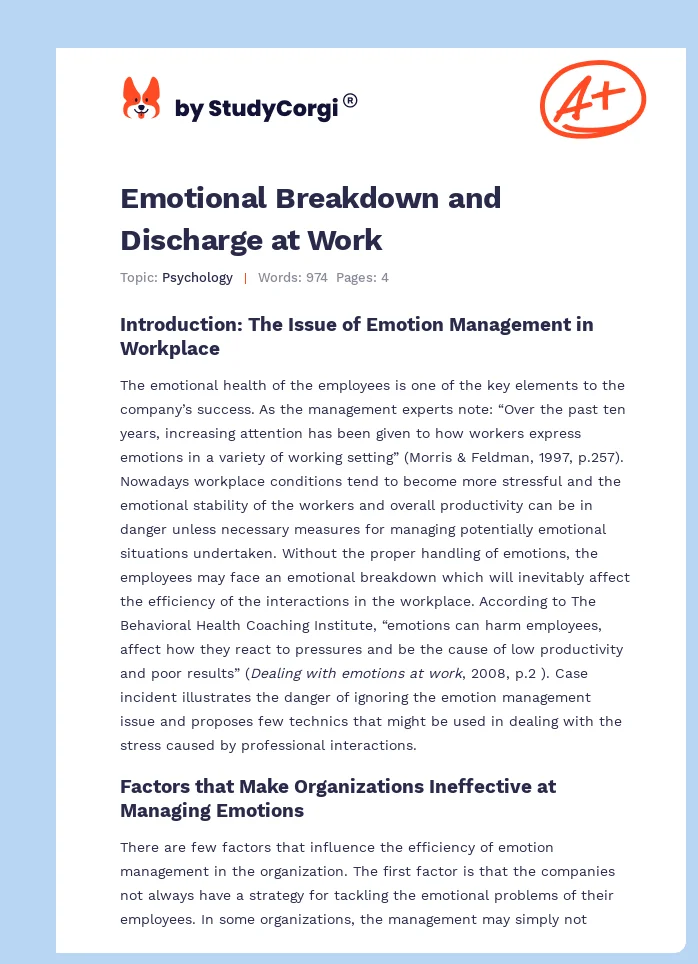 Emotional Breakdown and Discharge at Work. Page 1