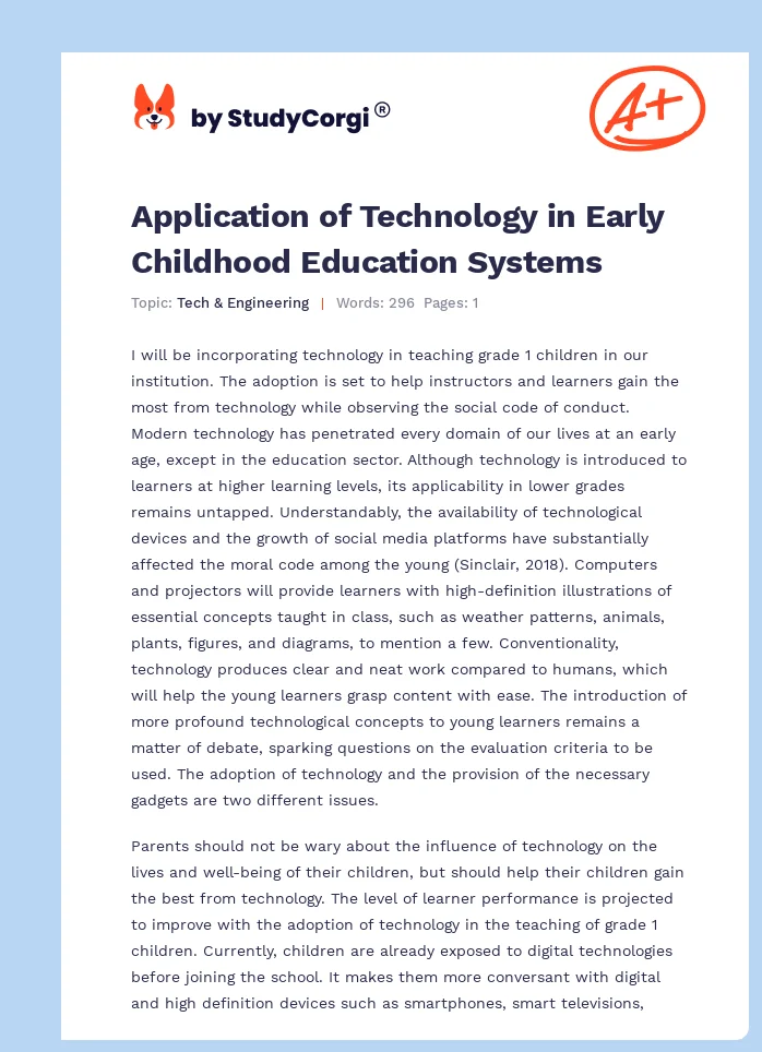 Application of Technology in Early Childhood Education Systems. Page 1