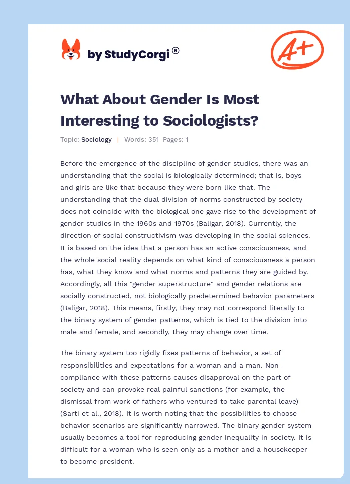 What About Gender Is Most Interesting to Sociologists?. Page 1
