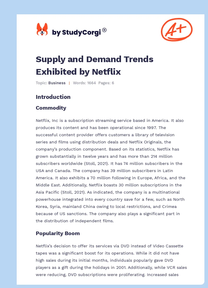 Supply and Demand Trends Exhibited by Netflix. Page 1