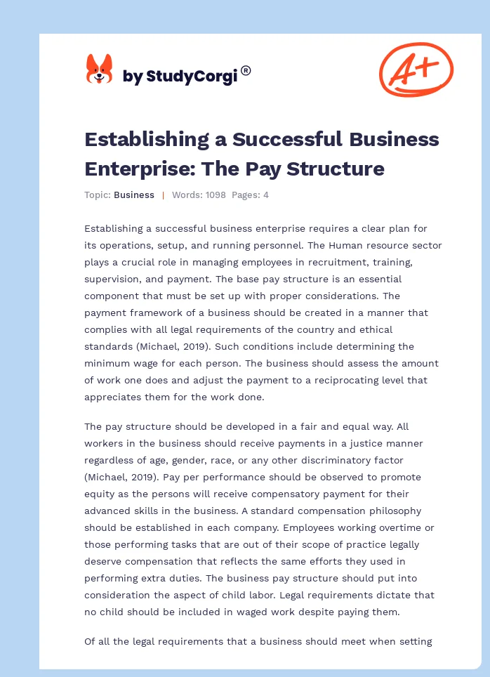 Establishing a Successful Business Enterprise: The Pay Structure. Page 1