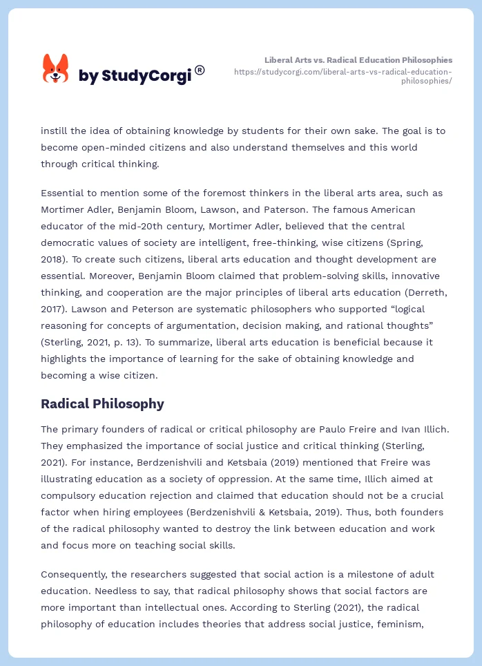 Liberal Arts vs. Radical Education Philosophies. Page 2