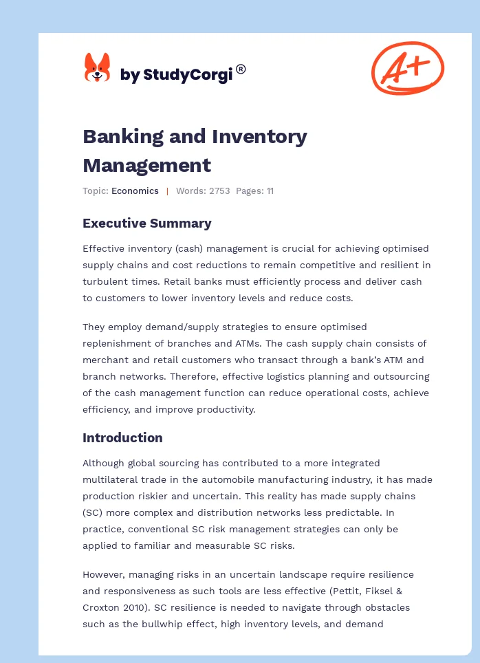 Banking and Inventory Management. Page 1