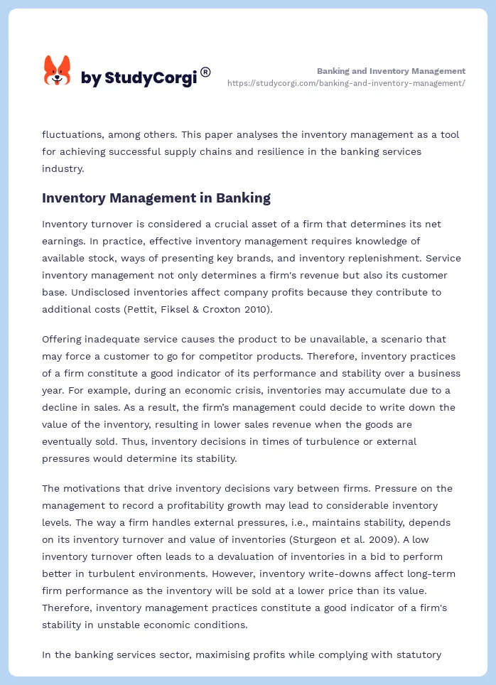 Banking and Inventory Management. Page 2