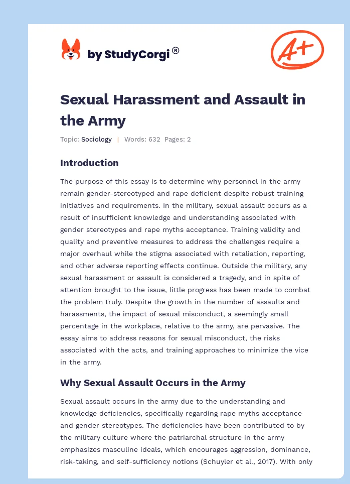 Sexual Harassment and Assault in the Army. Page 1
