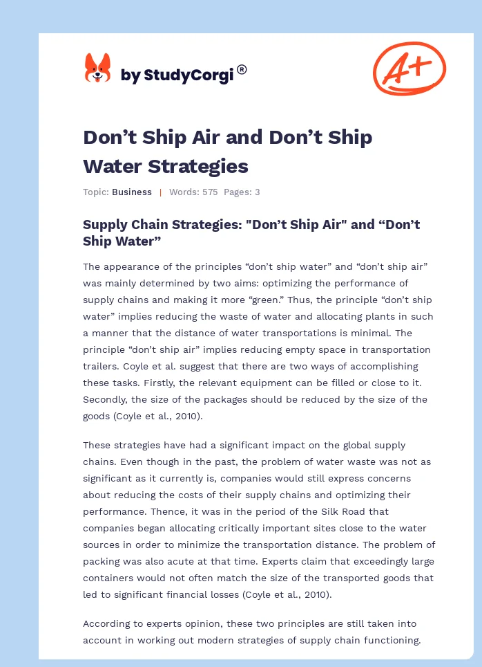 Don’t Ship Air and Don’t Ship Water Strategies. Page 1